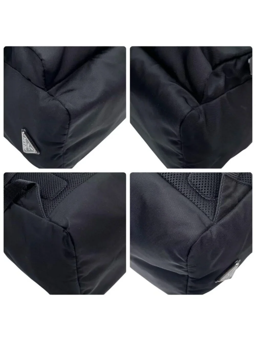Prada Nylon Leather Triangle Plate Logo Backpack Black